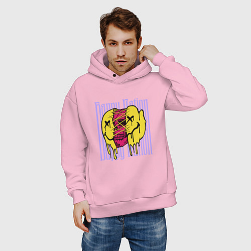 Мужское худи оверсайз Happy nation scull / Светло-розовый – фото 3
