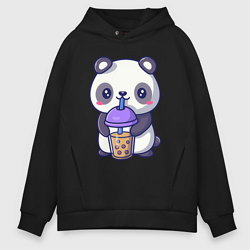 Мужское худи оверсайз Panda drink / Черный – фото 1