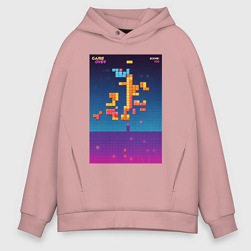 Мужское худи оверсайз Синтвейв тетрис / Пыльно-розовый – фото 1