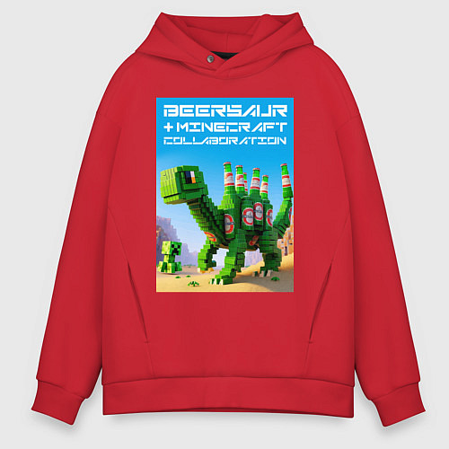 Мужское худи оверсайз Beersaur and Minecraft - collaboration ai art / Красный – фото 1