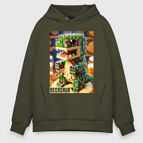 Мужское худи оверсайз Beersaur - fantasy ai art meme / Хаки – фото 1