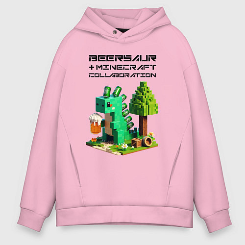 Мужское худи оверсайз Collaboration of Minecraft and beersaur - ai art / Светло-розовый – фото 1