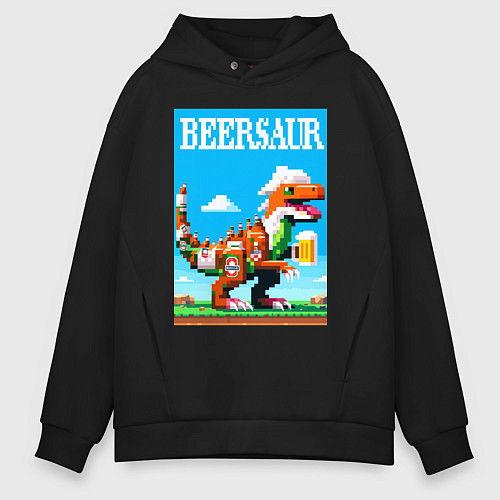 Мужское худи оверсайз Beersaur - pixel art / Черный – фото 1