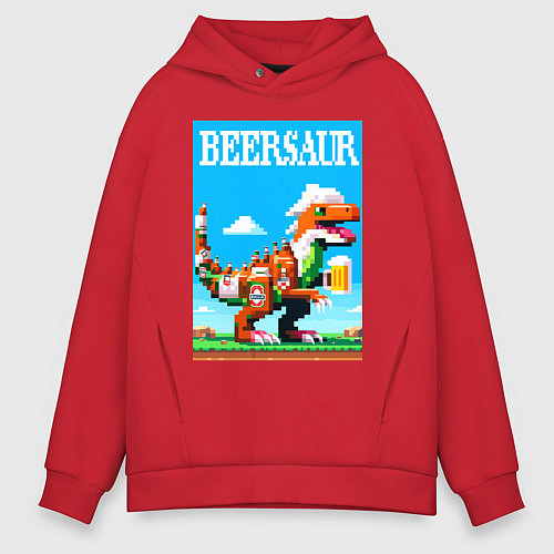 Мужское худи оверсайз Beersaur - pixel art / Красный – фото 1