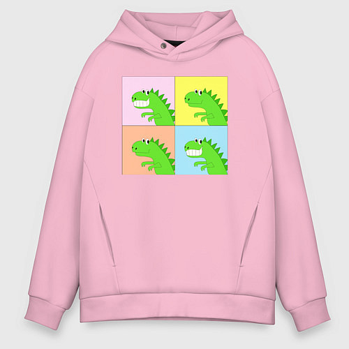 Мужское худи оверсайз Дракончики в стиле поп-арт комикса / Светло-розовый – фото 1