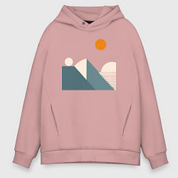 Толстовка оверсайз мужская Горы и солнце минимализм абстакция, цвет: пыльно-розовый