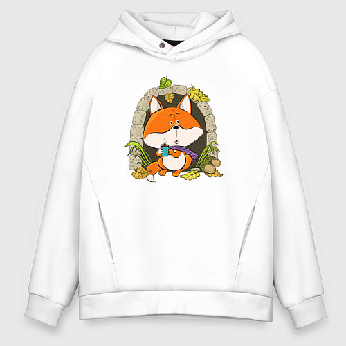 Мужское худи оверсайз Прелестная лисичка / Белый – фото 1