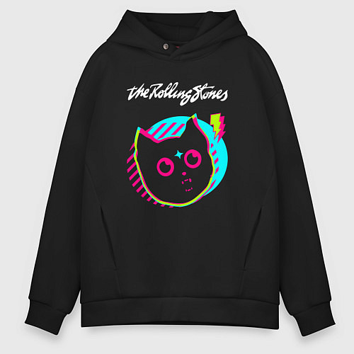 Мужское худи оверсайз Rolling Stones rock star cat / Черный – фото 1