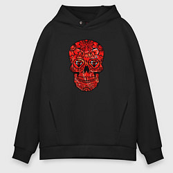 Толстовка оверсайз мужская Red decorative skull, цвет: черный
