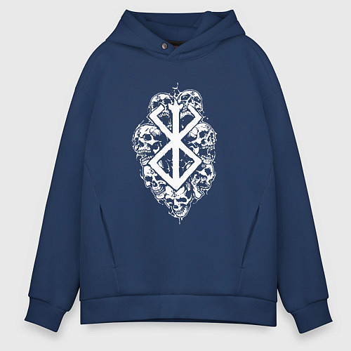 Мужское худи оверсайз Клеймо жертвы с черепами - Берсерк / Тёмно-синий – фото 1