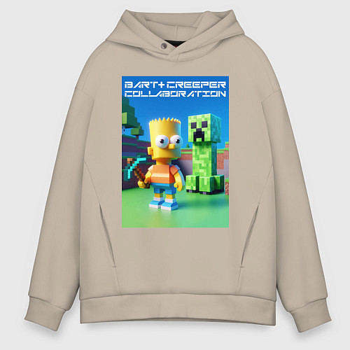 Мужское худи оверсайз Bart and Creeper - collaboration ai art / Миндальный – фото 1