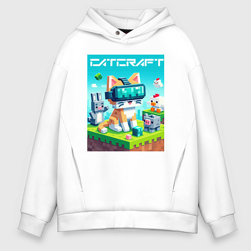 Мужское худи оверсайз Catcraft - collaboration ai art / Белый – фото 1