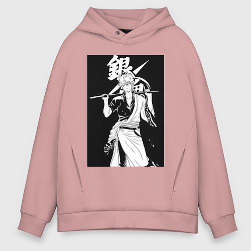 Мужское худи оверсайз Гинтама Самурай / Пыльно-розовый – фото 1