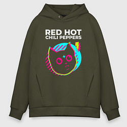 Толстовка оверсайз мужская Red Hot Chili Peppers rock star cat, цвет: хаки