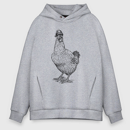 Мужское худи оверсайз Новогодняя курочка / Меланж – фото 1