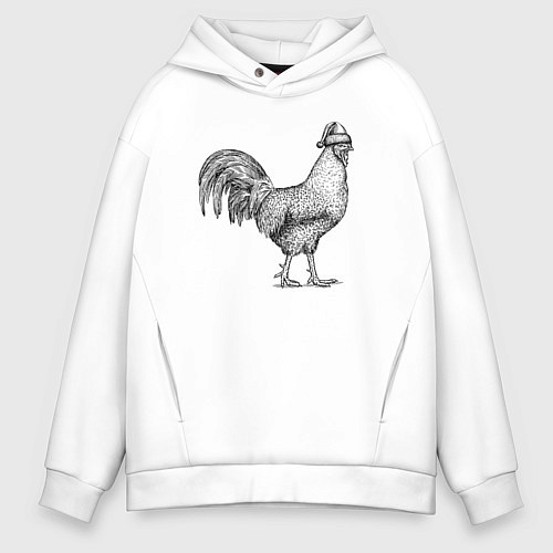Мужское худи оверсайз Новогодний петух / Белый – фото 1