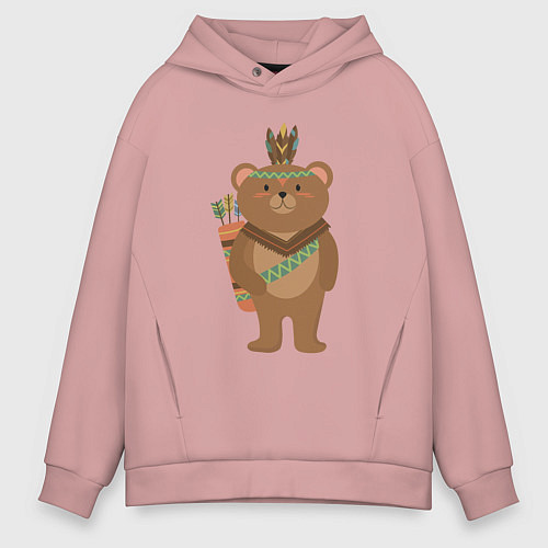 Мужское худи оверсайз Мишутка индеец / Пыльно-розовый – фото 1