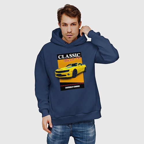 Мужское худи оверсайз Спорткар Chevrolet Camaro / Тёмно-синий – фото 3