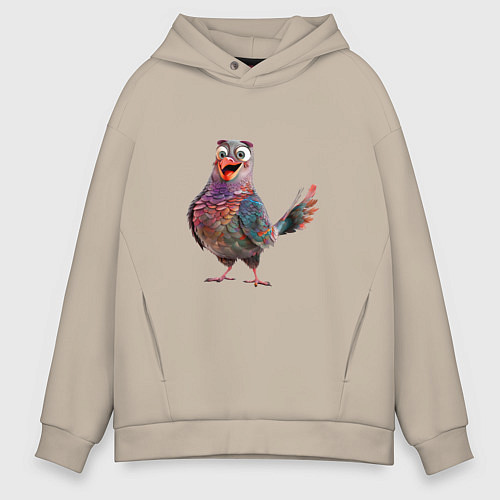 Мужское худи оверсайз Удивленный сизый голубь / Миндальный – фото 1