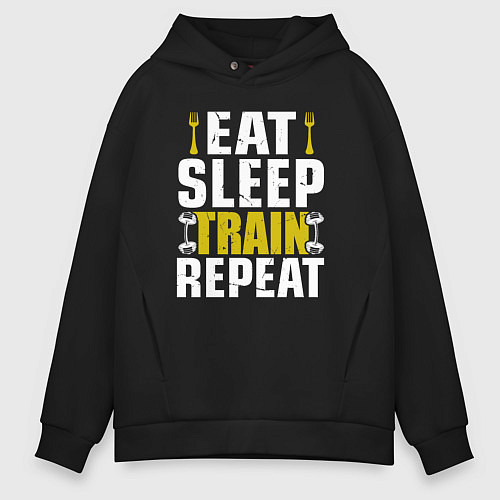 Мужское худи оверсайз Eat sleep train / Черный – фото 1