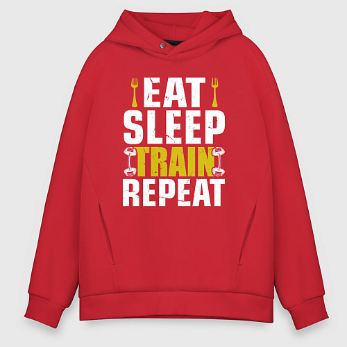 Мужское худи оверсайз Eat sleep train / Красный – фото 1
