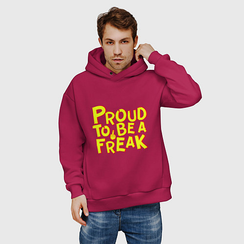 Мужское худи оверсайз Proud to be a freak / Маджента – фото 3