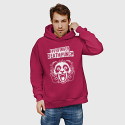 Толстовка оверсайз мужская Five Finger Death Punch rock panda, цвет: маджента — фото 2