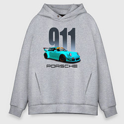 Толстовка оверсайз мужская Cпортивный автомобиль Porsche, цвет: меланж