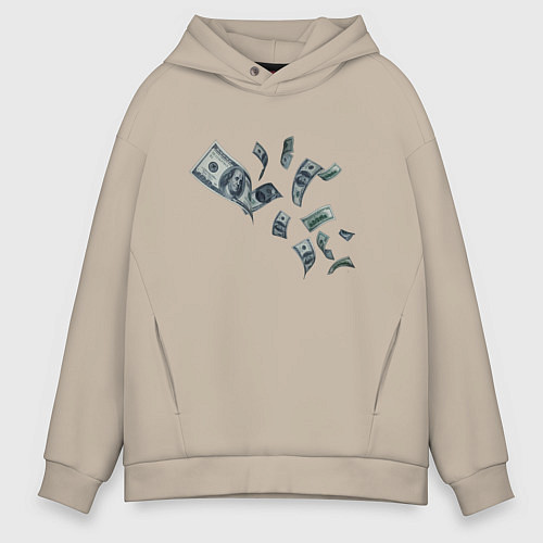Мужское худи оверсайз Я люблю деньги / Миндальный – фото 1