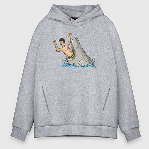 Мужское худи оверсайз Остерегайся акул / Меланж – фото 1