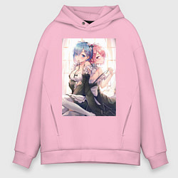 Толстовка оверсайз мужская ReZero Рем - Жизнь с нуля в альтернативном мире, цвет: светло-розовый