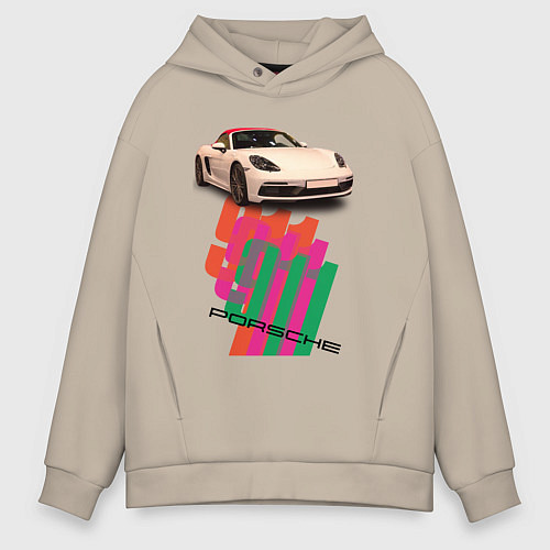 Мужское худи оверсайз Спортивный автомобиль Porsche 911 Turbo / Миндальный – фото 1