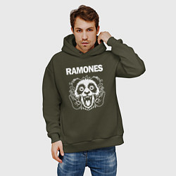 Толстовка оверсайз мужская Ramones rock panda, цвет: хаки — фото 2