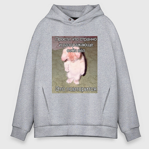 Мужское худи оверсайз Котик плохо себя вёл мем / Меланж – фото 1