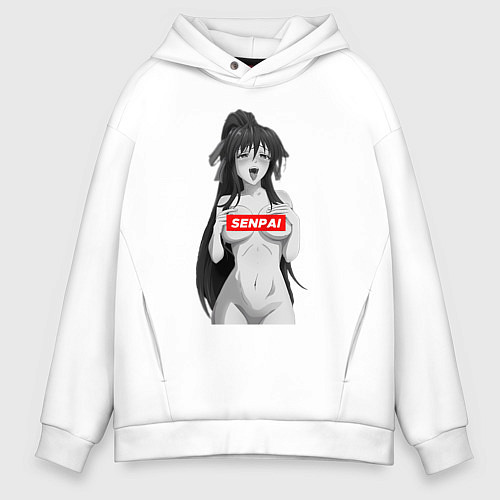 Мужское худи оверсайз Ахегао senpai nudity / Белый – фото 1