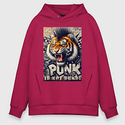 Толстовка оверсайз мужская Cool tiger - punks not dead, цвет: маджента