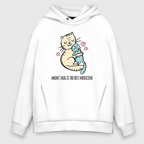 Мужское худи оверсайз Объятия мамы лучшее лекарство / Белый – фото 1