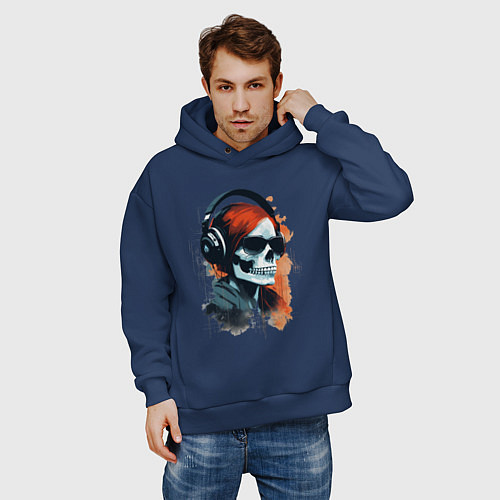 Мужское худи оверсайз Grunge redhead girl skull / Тёмно-синий – фото 3