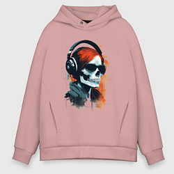 Толстовка оверсайз мужская Grunge redhead girl skull, цвет: пыльно-розовый