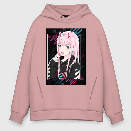 Мужское худи оверсайз Zero Two is darling / Пыльно-розовый – фото 1