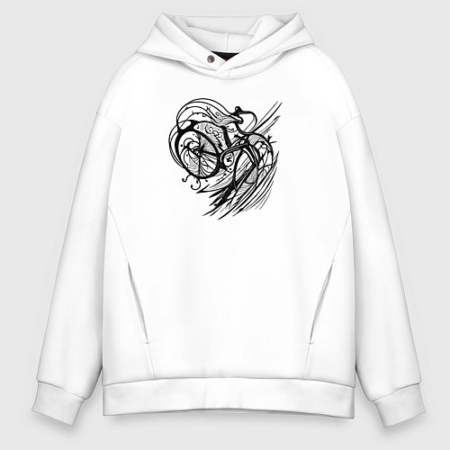 Мужское худи оверсайз Абстрактный байк / Белый – фото 1
