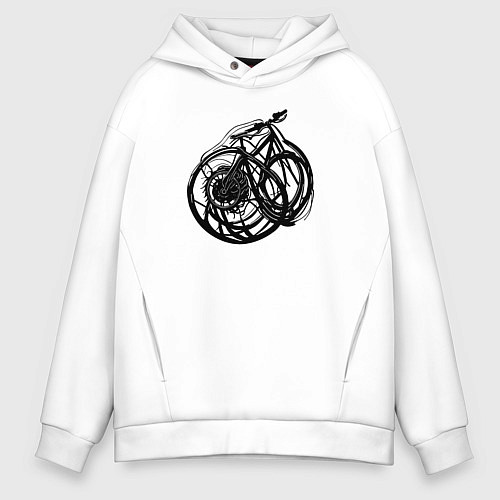 Мужское худи оверсайз Абстрактное велосипедное тату / Белый – фото 1