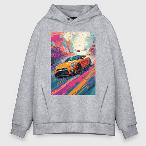 Мужское худи оверсайз Nissan GT-R дрифт в городе / Меланж – фото 1