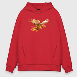 Толстовка оверсайз мужская Летящий орел и пейзаж, цвет: красный