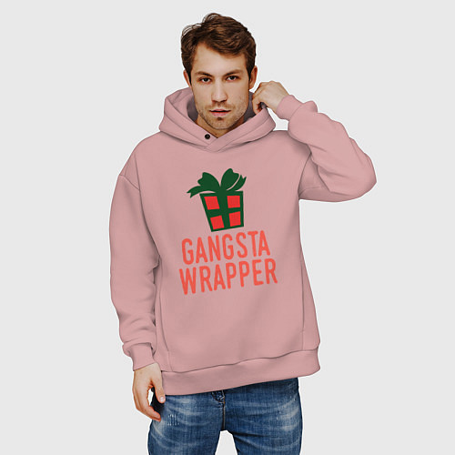 Мужское худи оверсайз Gangsta wrapper / Пыльно-розовый – фото 3