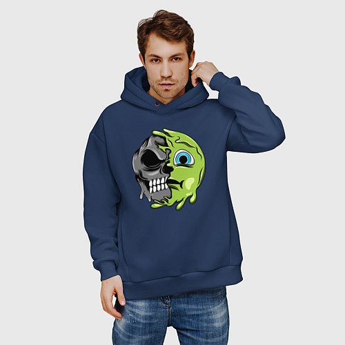 Мужское худи оверсайз Green smile / Тёмно-синий – фото 3
