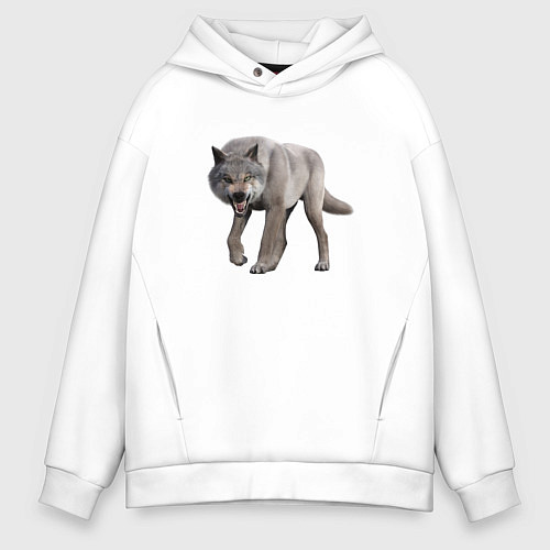 Мужское худи оверсайз Волк глядит / Белый – фото 1
