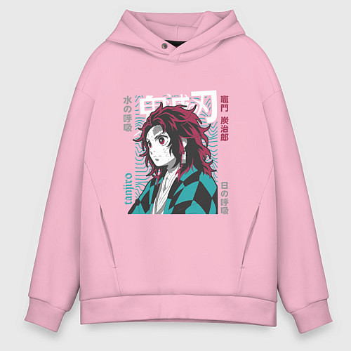 Мужское худи оверсайз Тандзиро с длинными волосами Клинок рассекающий де / Светло-розовый – фото 1