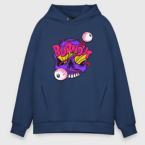 Мужское худи оверсайз Burnout / Тёмно-синий – фото 1