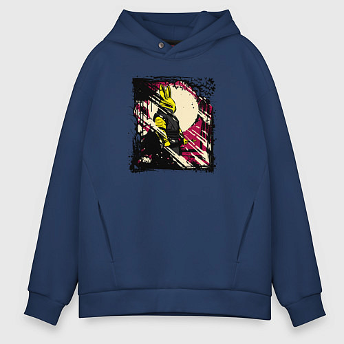 Мужское худи оверсайз Пушистый защитник / Тёмно-синий – фото 1